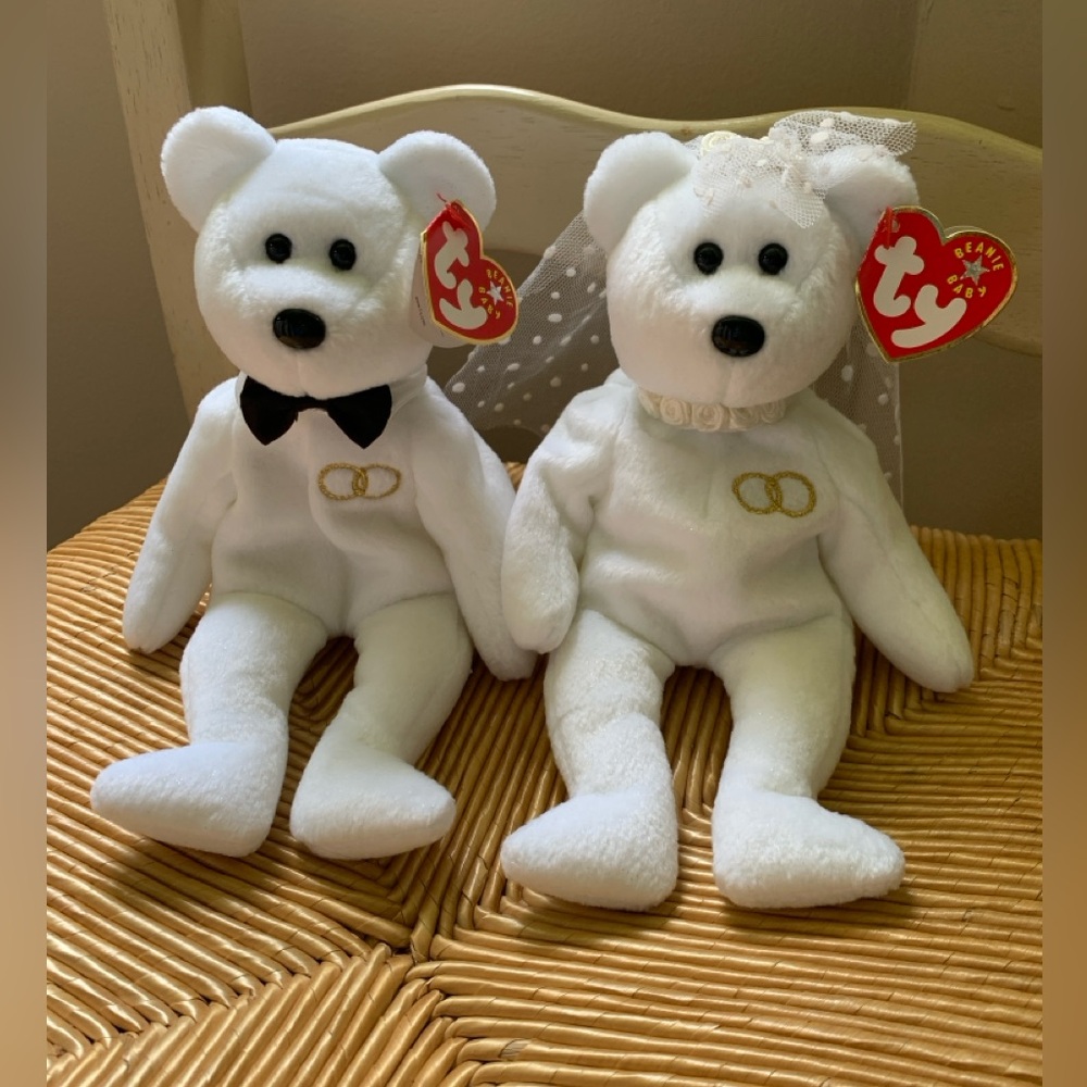 Ty Beanie Baby Plush Bride & Groom Mr. & Mrs. Bear Set